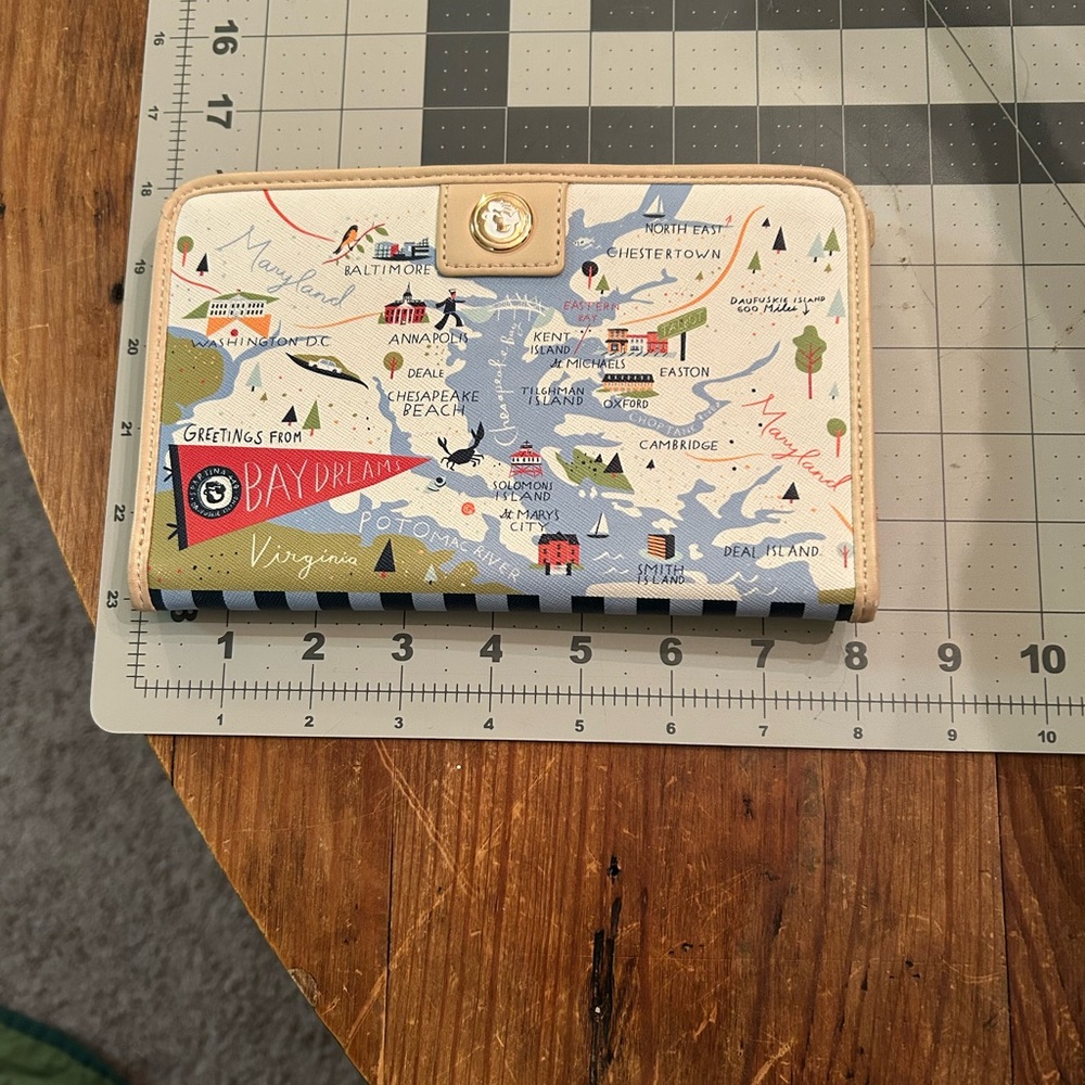 Spartina 449 Map Print Wallet with Tan and Gold Accents